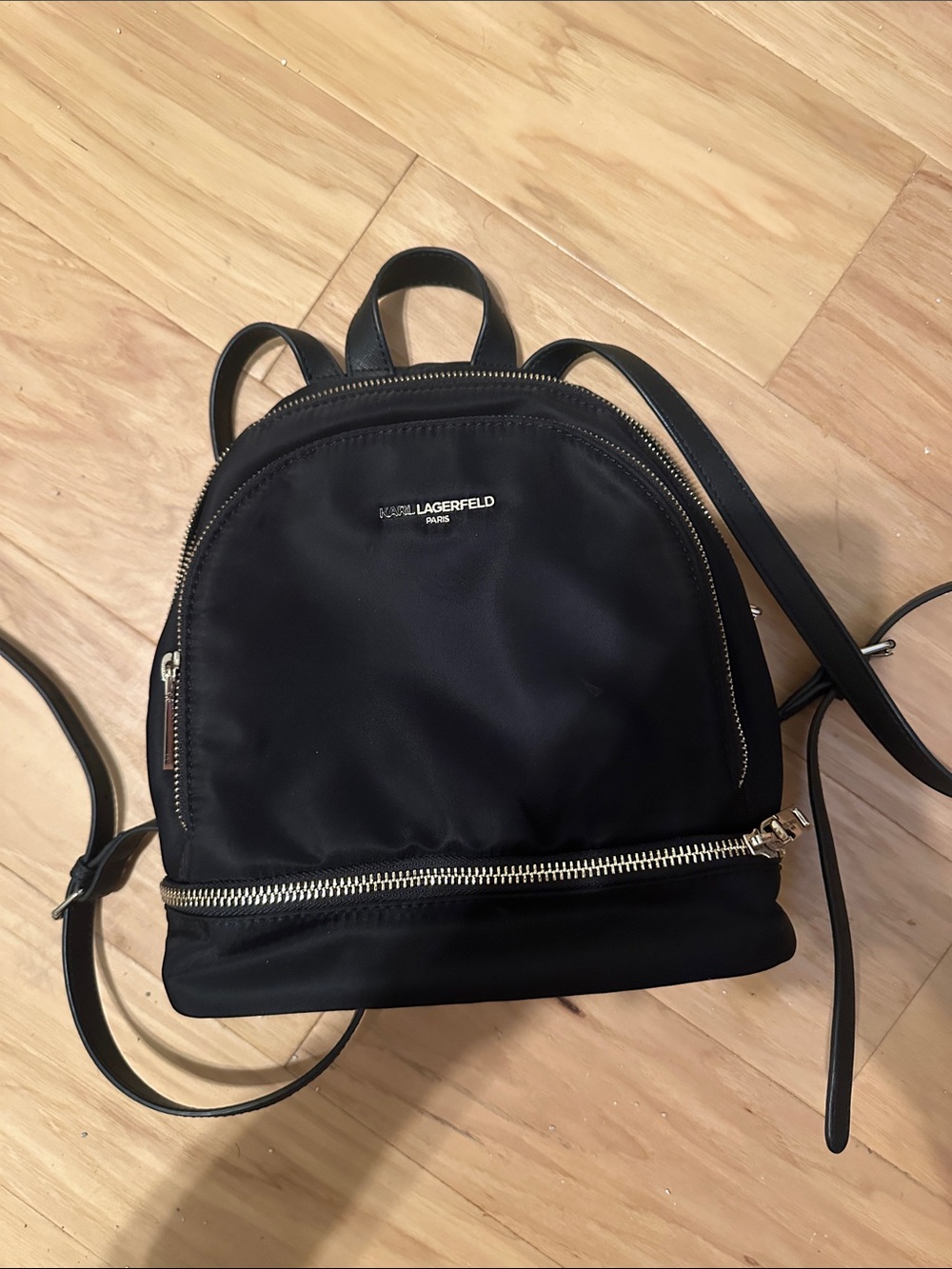 Karl Lagerfeld Black Nylon Mini Backpack with Gold Zipper
